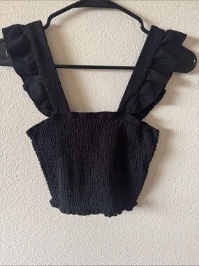 H&M Divided - Black Smocked Ruffle-Strap Crop Top Tank - Size US S